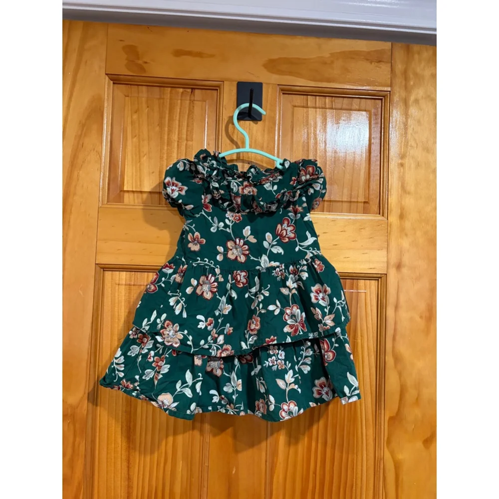 Janie & Jack Baby Girl Floral Ruffle Tiered Dress Green 12–18M Holiday Fall